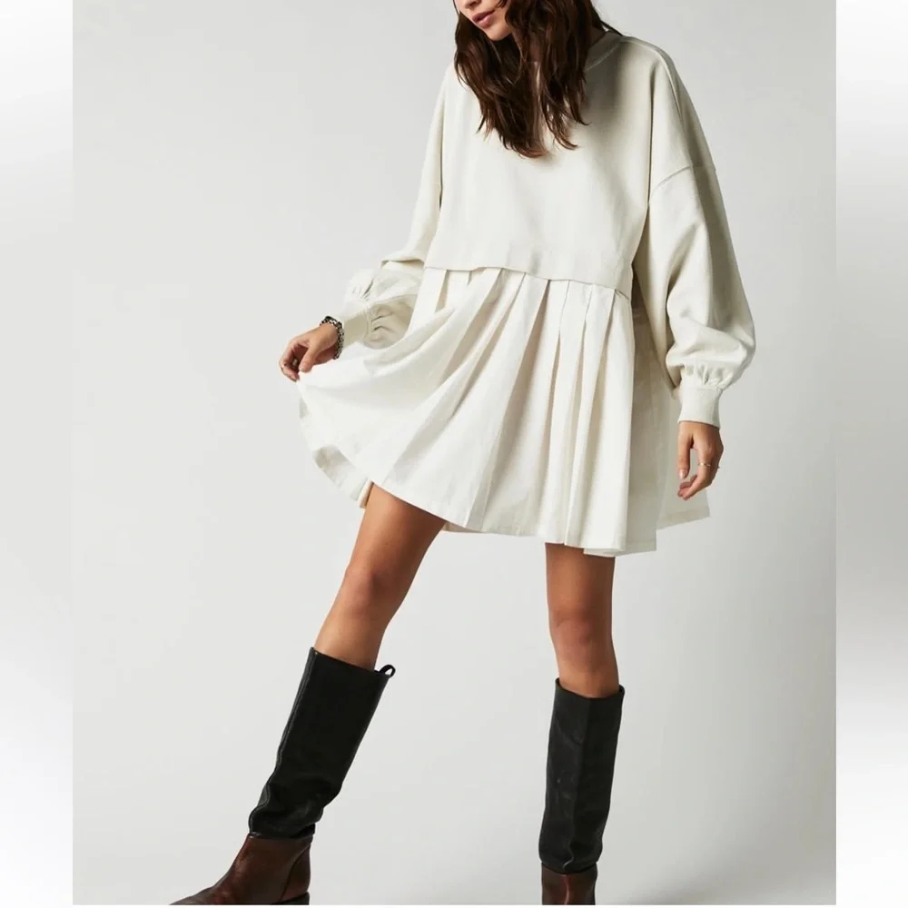 NWT Free People Eleonor Layered Oversized Boho Gray Sweatshirt Minidress - Picture 15 of 15